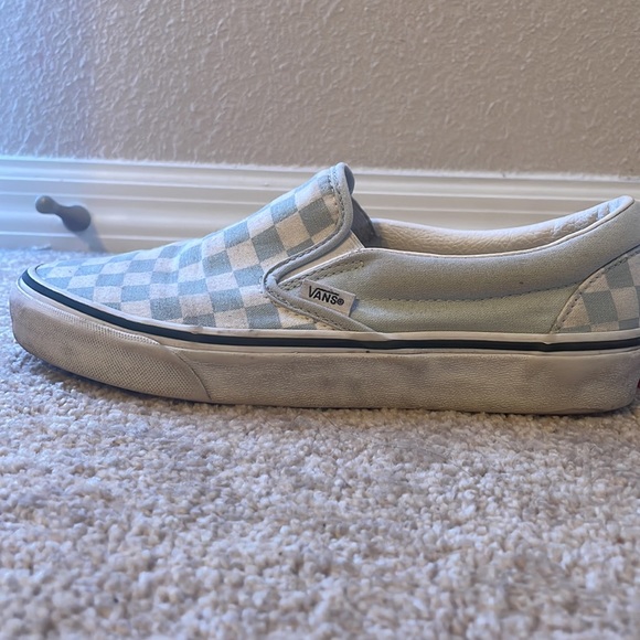 Size 8.5 woman’s light blue checkered slip-on vans - Picture 4 of 8